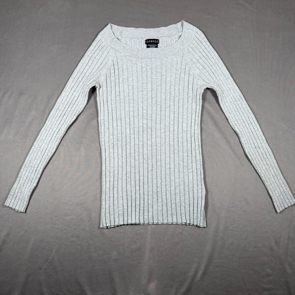 George Ribbed Knit Sweater Womens XS Light Grey Heather Long Sleeve Casual Top - Picture 2 of 6